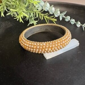 Vintage Faux Pearl‎ Bangle | Gold Tone Beaded Bracelet Classic Statement Jewelry